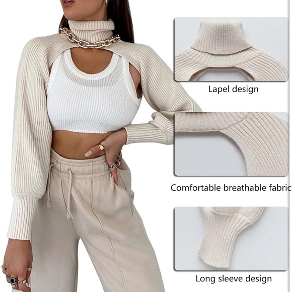 Cream Ribbed Cropped Sweater - Picture 1 of 4